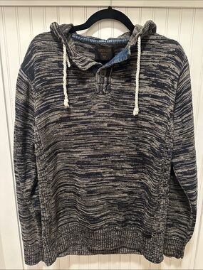 Navy & Cream Marled Hooded Crewneck Sweater